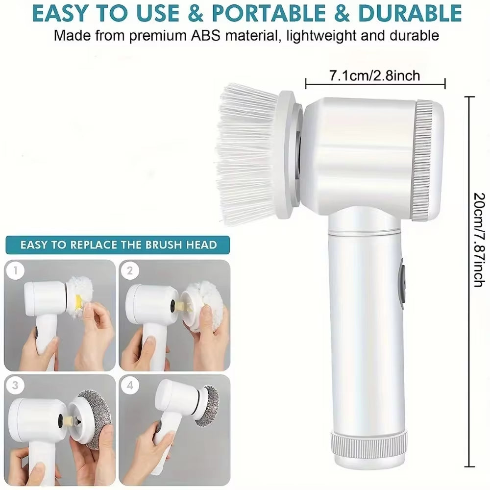 5In1 Electric Spin Scrubber Electric Cleaning Brush Cordless Power Scrubber with Replaceable Brush Heads Handheld Power Scrubber