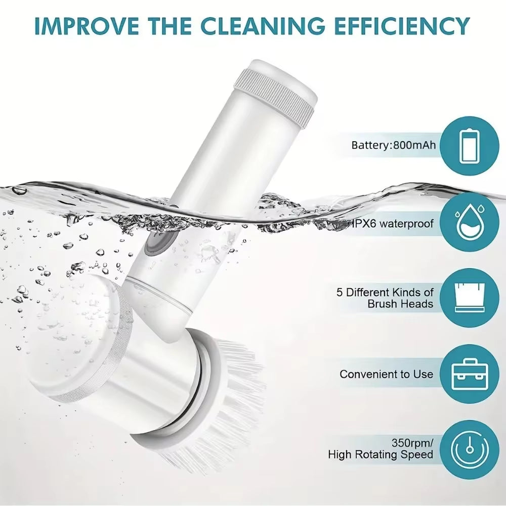 5In1 Electric Spin Scrubber Electric Cleaning Brush Cordless Power Scrubber with Replaceable Brush Heads Handheld Power Scrubber